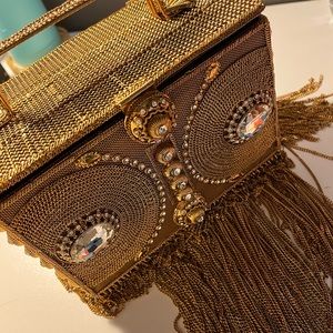 Handmade Gold Rhinestone Bag with Fringe